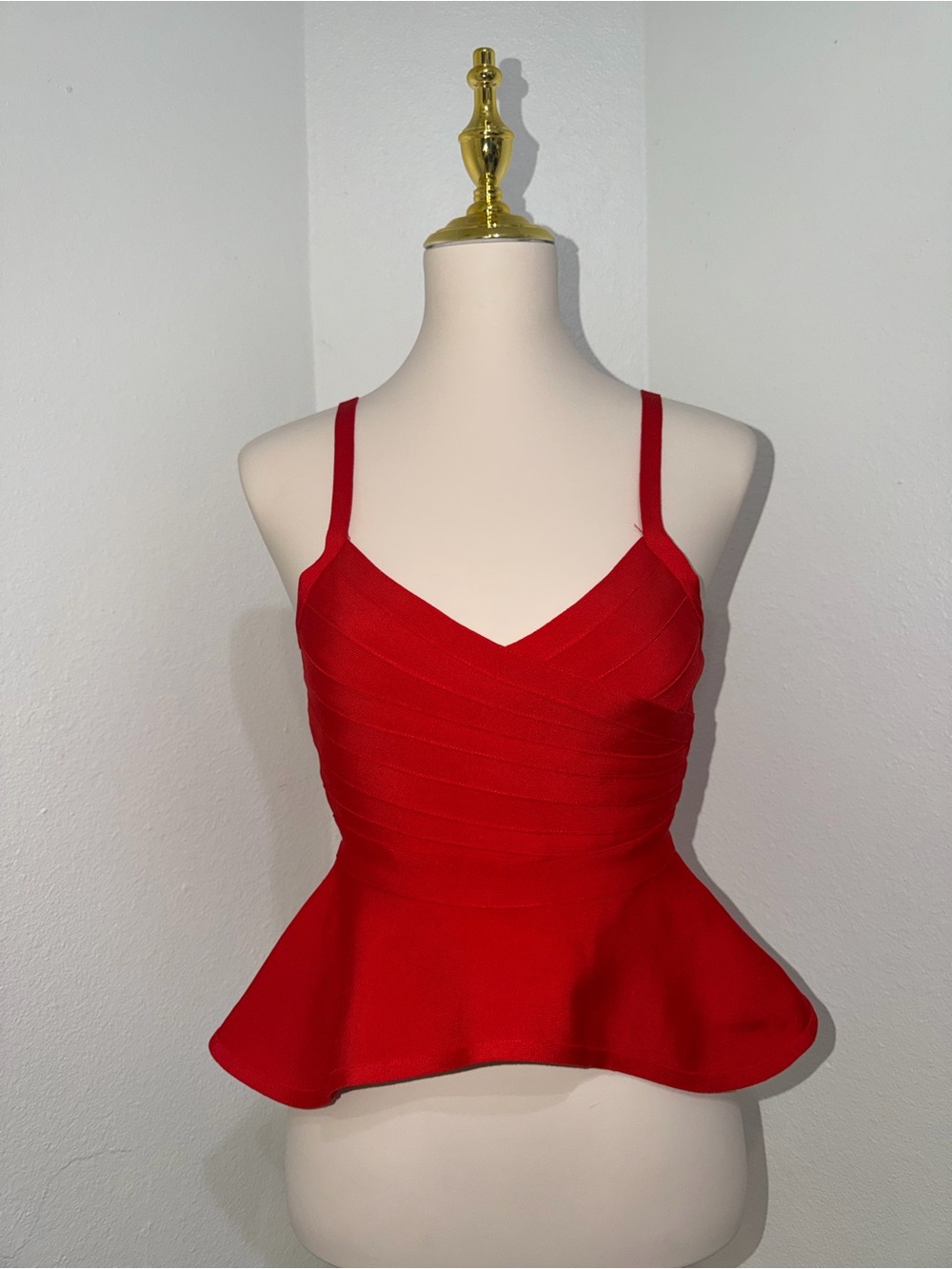 Red V-Neck Peplum Tank Top